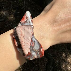 Artisan Made-Natural Boho crazy lace red agate cuff bracelet.Stainless steel
